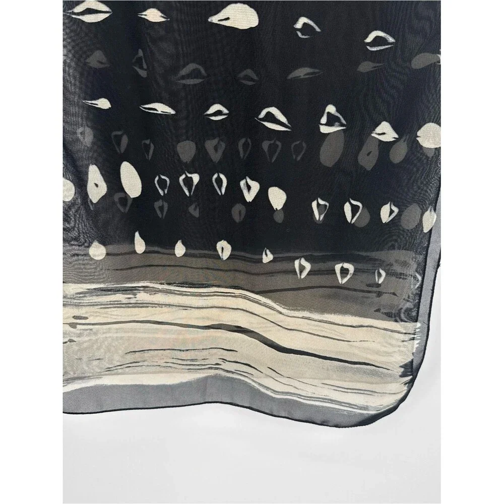 Unbranded Lightweight Abstract Sheer Rectangle Scarf Accessory Black Tan Vintage